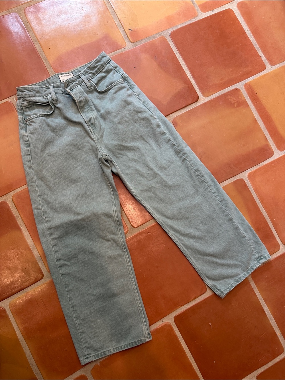 We The Free Women’s Light Green Slightly Cropped Wide Leg Jeans